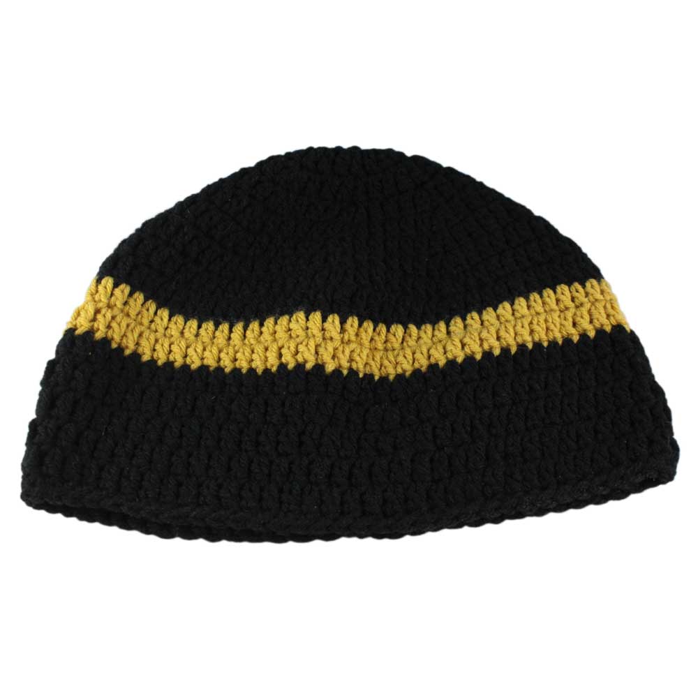 Lilylin Designs Black and Gold Crochet Beanie Hat Large/XL