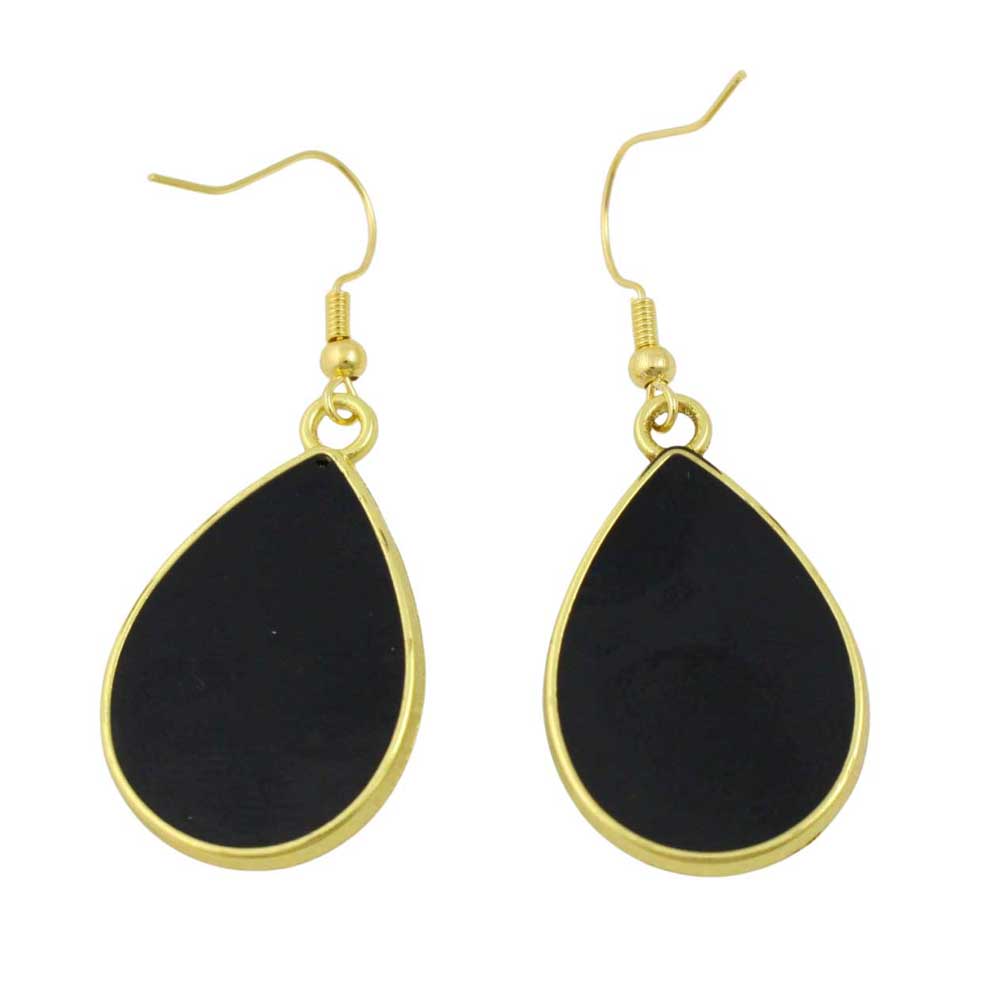 Black teardrop earrings with gold frames - back view - Lilylin Designs