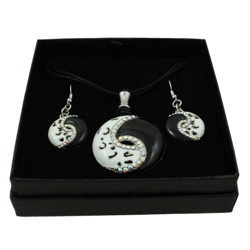 Black and White Yin Yang Necklace and Earring Gift Set in Gift Box | Lilylin Designs