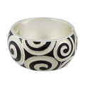 Black Enamel with White Enamel Swirls Hinged Bangle - BG507 - Lilylin Designs