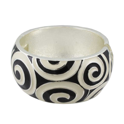 Black Enamel with White Enamel Swirls Hinged Bangle - BG507 - Lilylin Designs