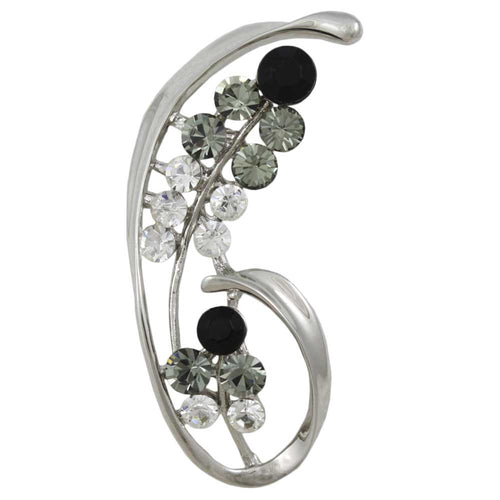 Black Gray and Clear Crystals Flower Brooch Pin - Lilylin Designs