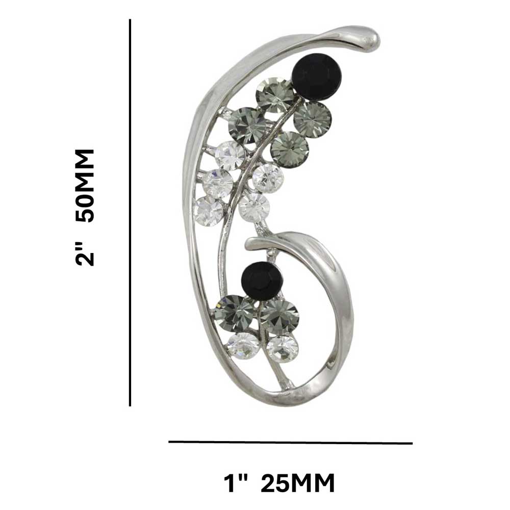 Black Gray and Clear Crystals Flower Brooch Pin with measurements - Lilylin Designs