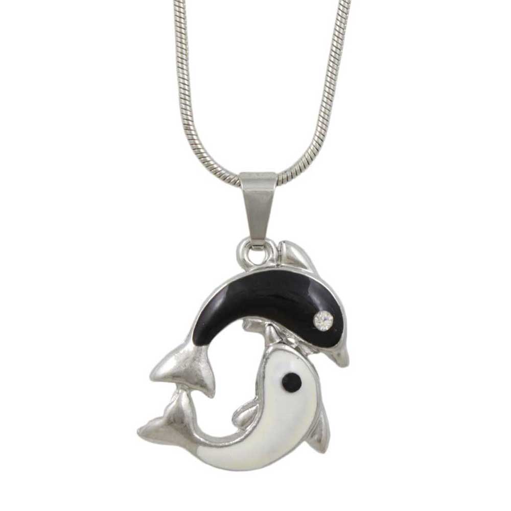 Black and White Yin Yang Dolphins Pendant on Silver Chain - Lilylin Designs