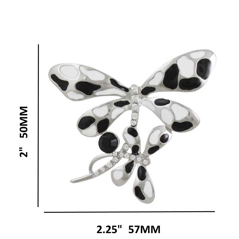 Black and White Double Dragonflies Brooch Pin with measurements - Lilylin Designs