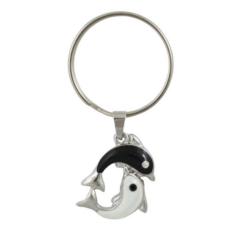 Keychain with black and white dolphins on a white background - Lilylin Designs