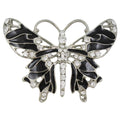 Black Enamel Butterfly Brooch Pin with Clear Crystals - Lilylin Designs