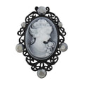 Black Cameo with Hematite Gray Crystals Brooch Pin - Lilylin Designs