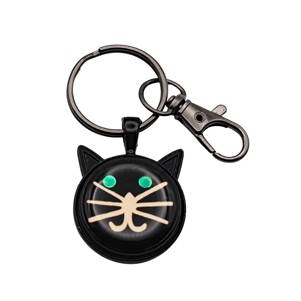 Black cat head keychain with hook on white background - Lilylin Designs