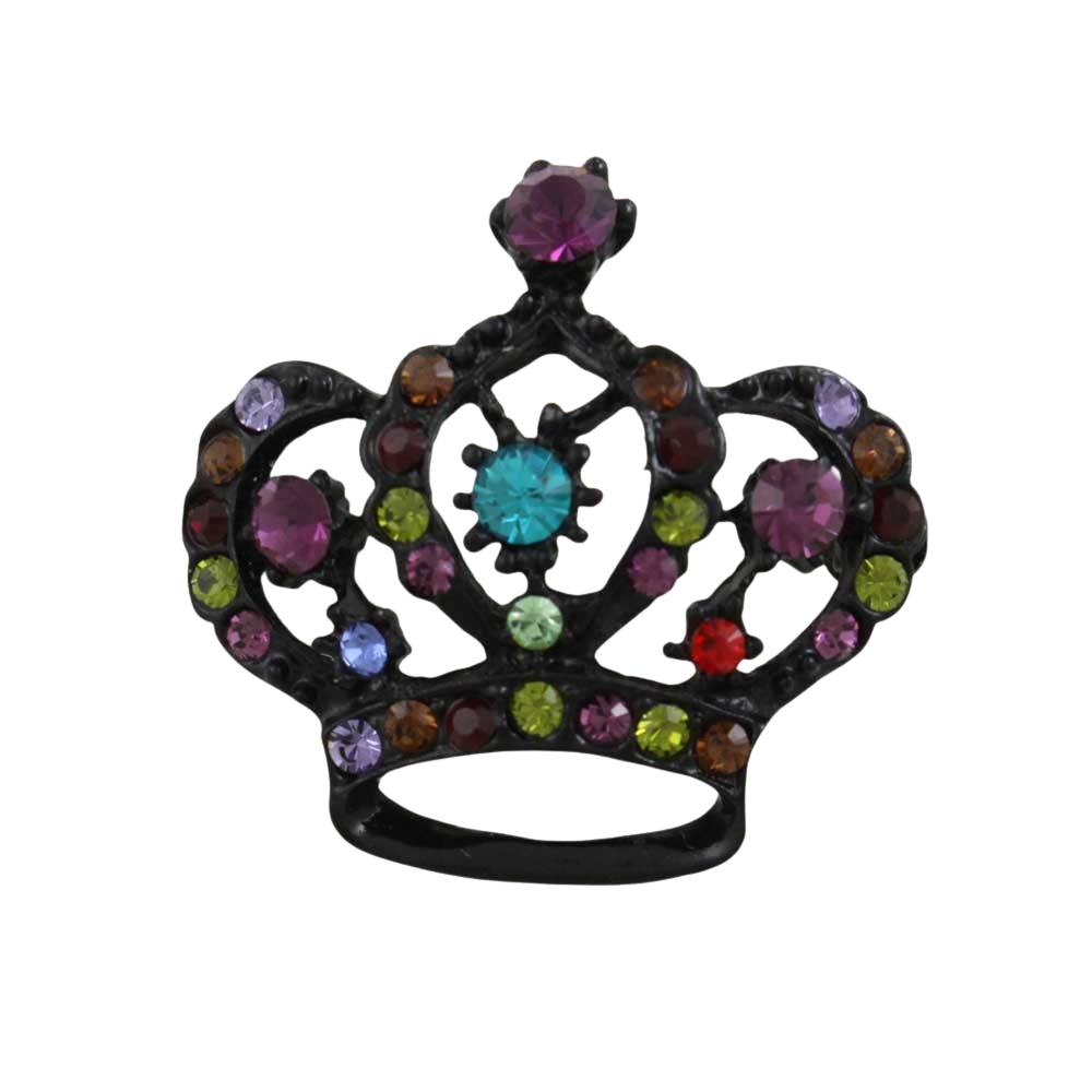 Black crown with multi color crystals brooch pin - Lilylin Designs