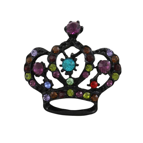 Black crown with multi color crystals brooch pin - Lilylin Designs