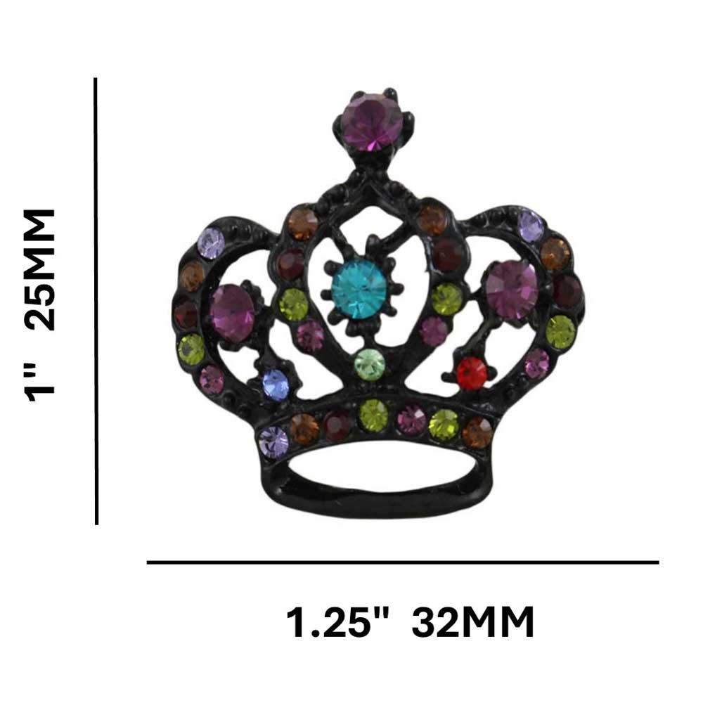 Black Crown with Bejeweled Crystals Brooch Pin with measurements - Lilylin Designs