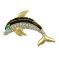 Black Crystal Dolphin with Green Eye Brooch Pin - Lilylin Designs