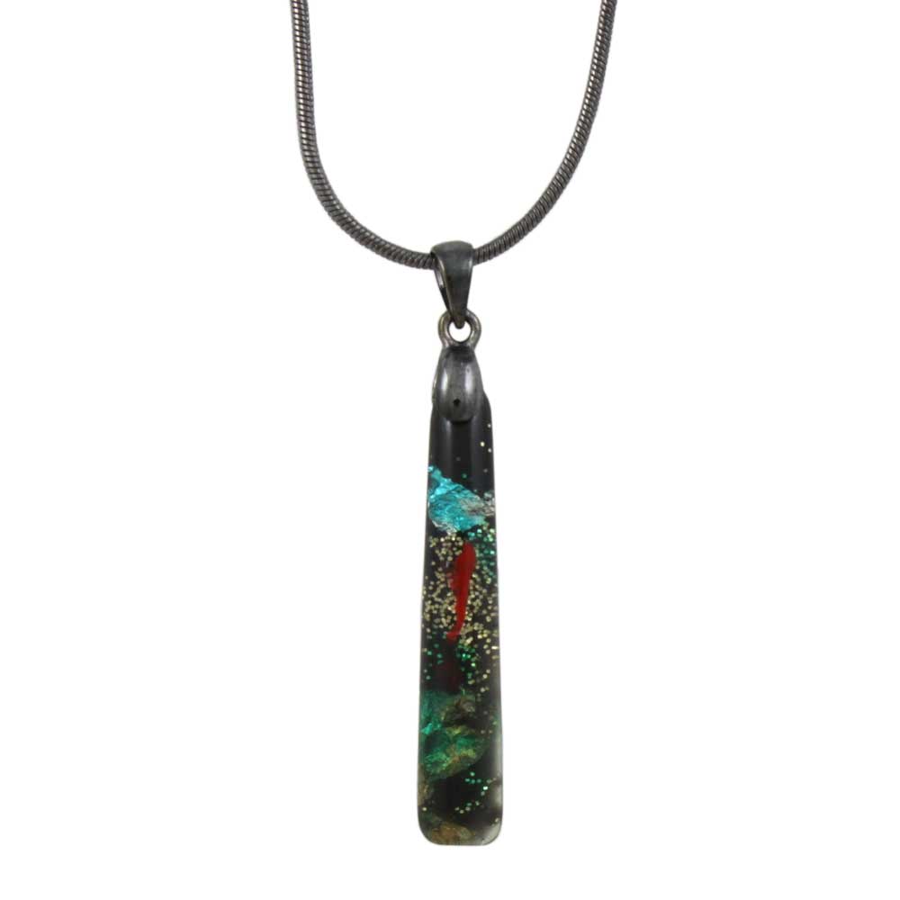 Black Glittering Multi Color Bar Pendant on Gray Chain - Lilylin Designs