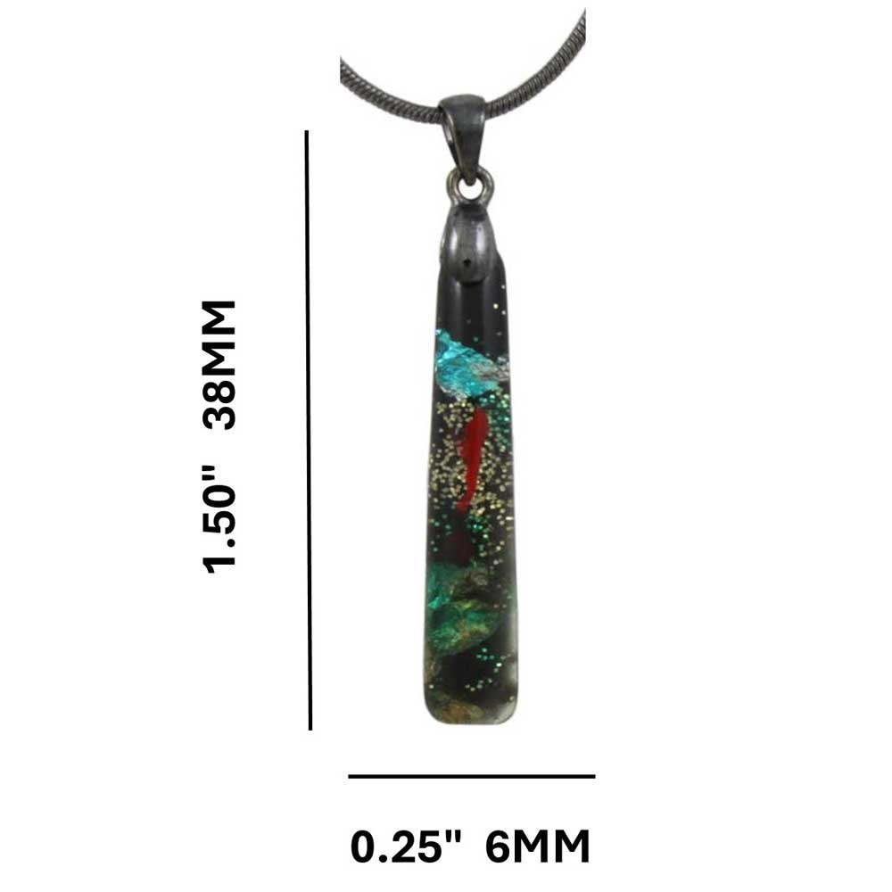 Black Glittering Multi Color Bar Pendant on Gray Chain with measurements - Lilylin Designs