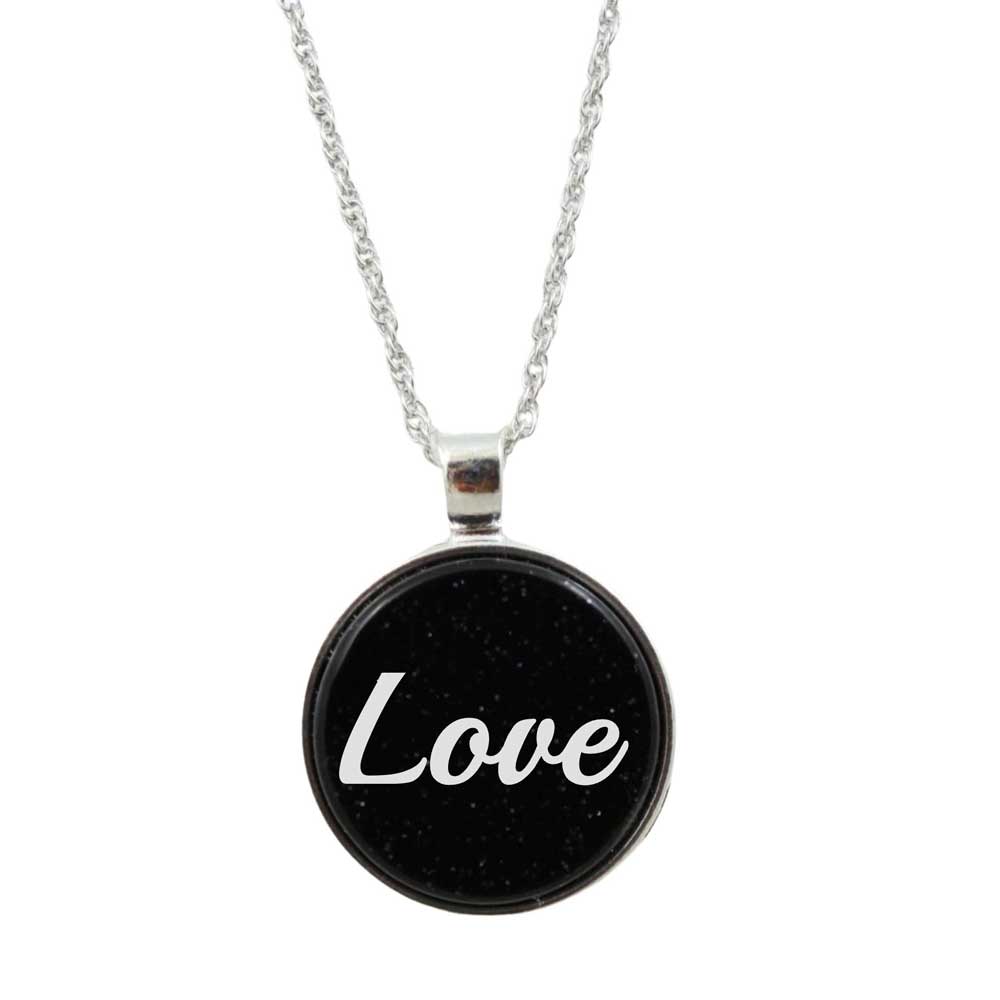 Inspirational Glitter Pendant with White Love on Chain - Lilylin Designs