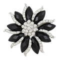 Black Marquise Stones with Clear Crystals Flower Brooch Pin - Lilylin Designs