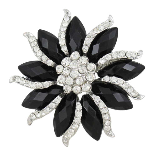 Black Marquise Stones with Clear Crystals Flower Brooch Pin - Lilylin Designs