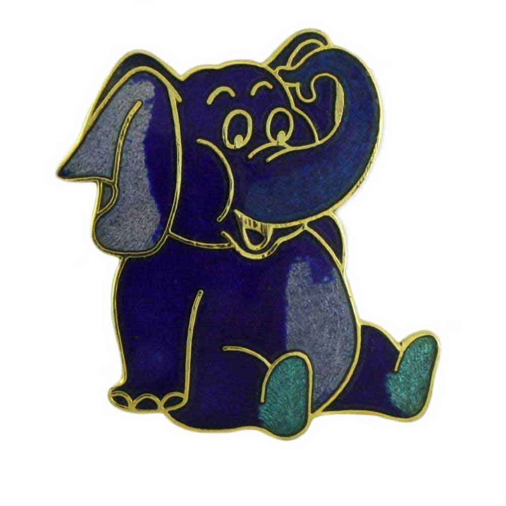 Lilylin Designs Cloisonne Dark and Light Blue Elephant Brooch Pin