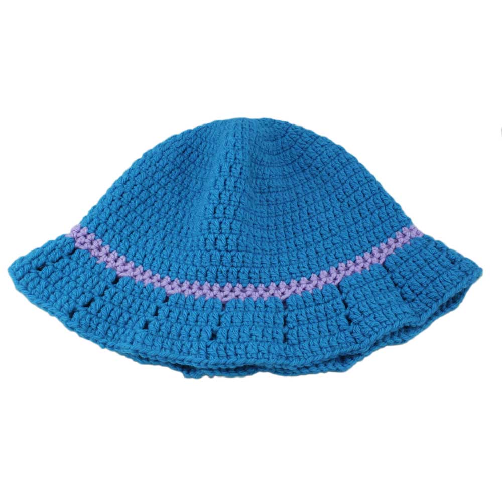 Lilylin Designs Blue with Lavender Trim Crochet Summer Hat