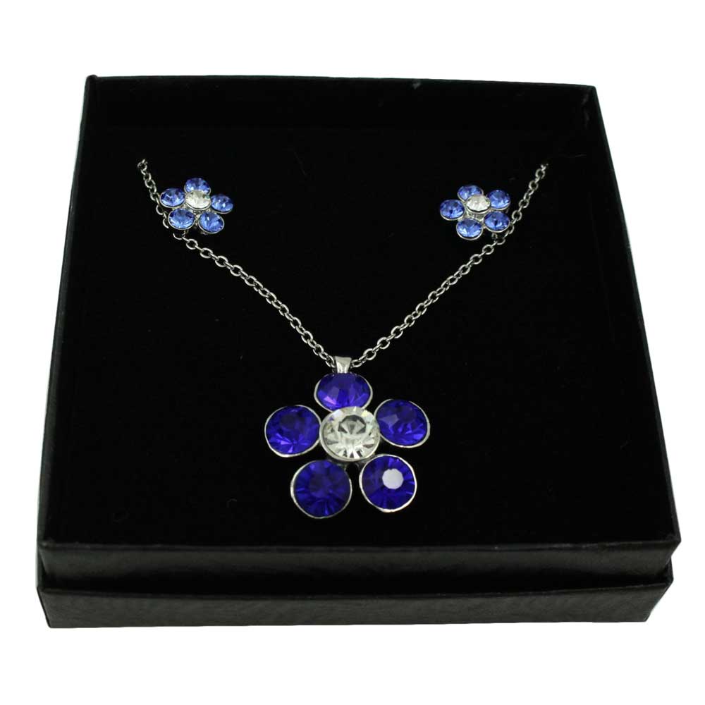 Blue Flower Power Crystal Daisy Necklace and Earring Set - PT519BLBS - Lilylin Designs