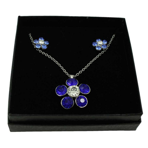 Blue Flower Power Crystal Daisy Necklace and Earring Set - PT519BLBS - Lilylin Designs