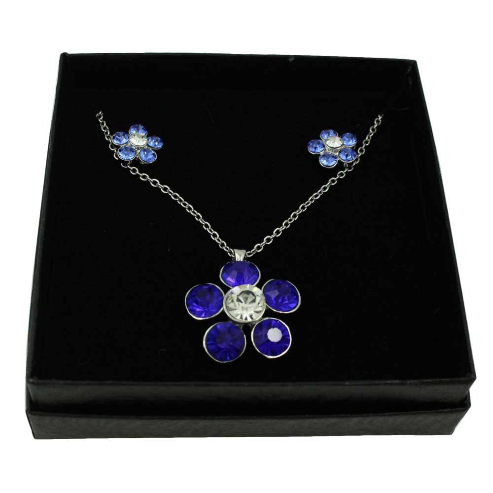Lilylin Designs Blue Flower Power Crystal Daisy Necklace and Earring