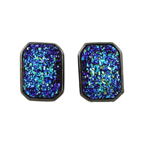 Blue Sparkling Fabric Rectangle Pierced Earring - Lilylin Designs