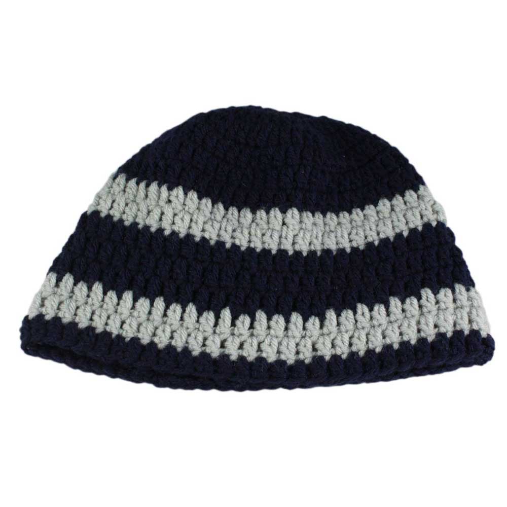 Navy Blue and Gray Crochet Beanie Hat Small/Medium - STXH15SM - Lilylin Designs