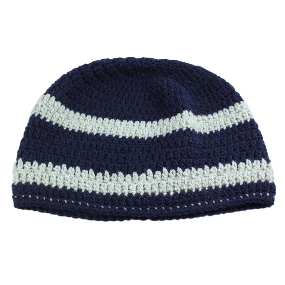 Navy Blue and Gray Crochet Slouchy Hat Large/XL - STXH18LX - Lilylin Designs