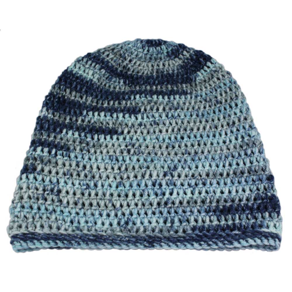Lilylin Designs Blue White and Gray Medium/Large Slouchy Crochet Hat