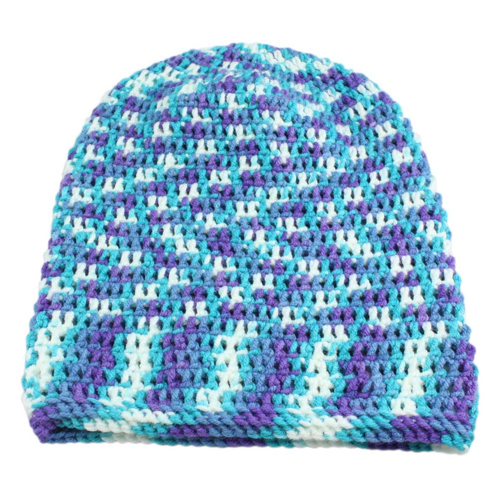 Lilylin Designs Blue, Purple, and White Crochet Slouchy Hat Medium/Large