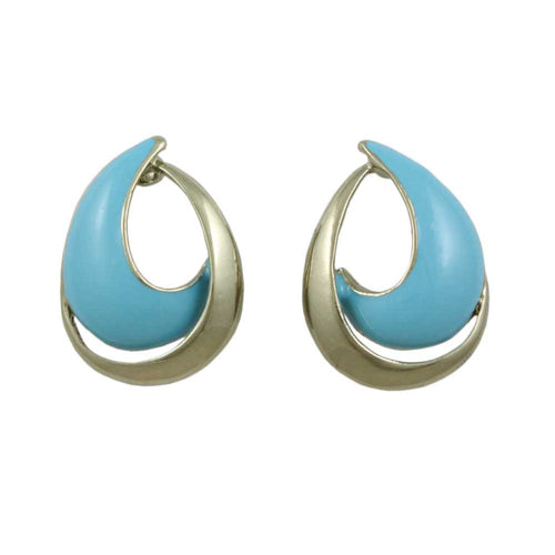 Blue with Gold Open Enamel Teardrop Pierced Earring - Lilylin Designs