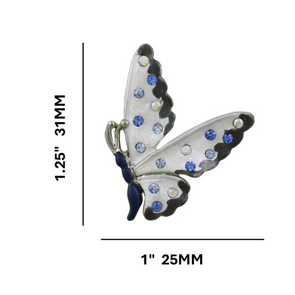 Dark Blue and Gray Butterfly Lapel Tac Pin with measurements - Lilylin Designs