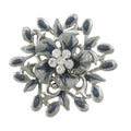 Gray with Blue Flower and Leaves Daisy Brooch Pin - Lilylin Designs