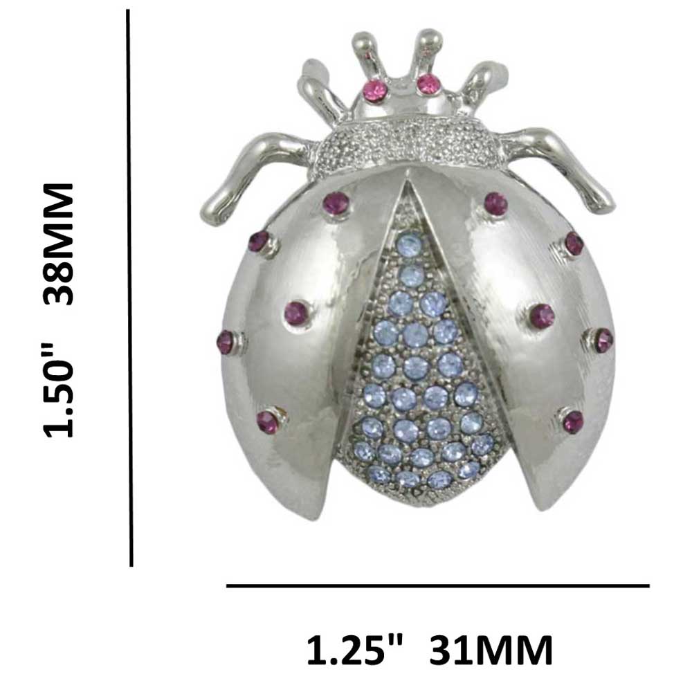 Ladybug Brooch with Light Blue Crystals Pin with measurements - Lilylin Designs