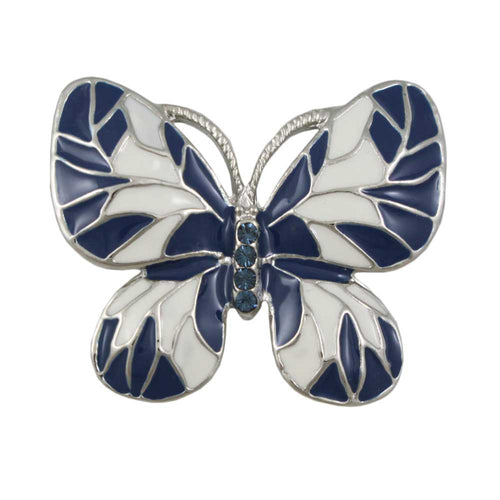 Blue and White Enamel Crystal Butterfly Brooch Pin - Lilylin Designs