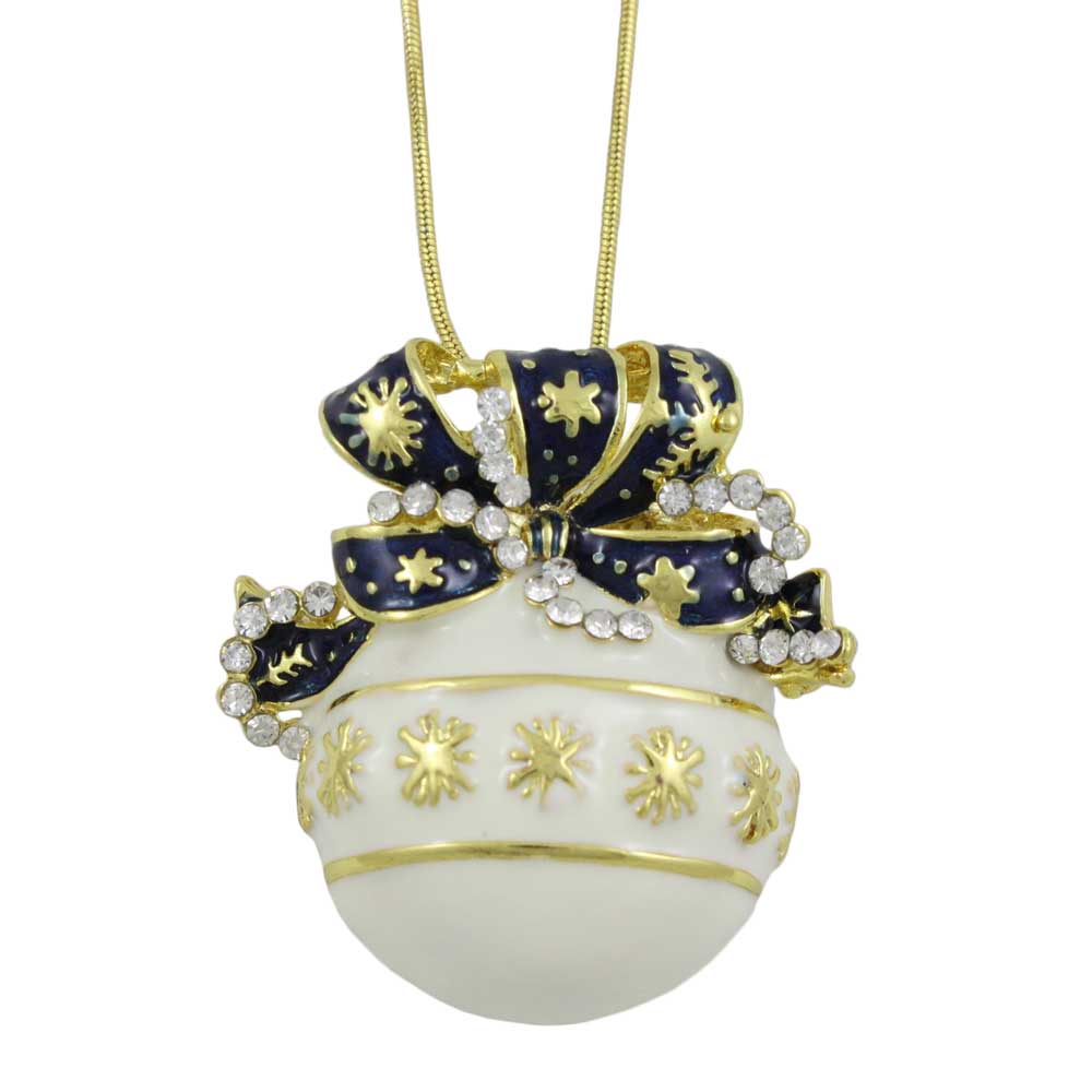 White and Blue Christmas Ornament Pendant on Gold Chain - Lilylin Designs