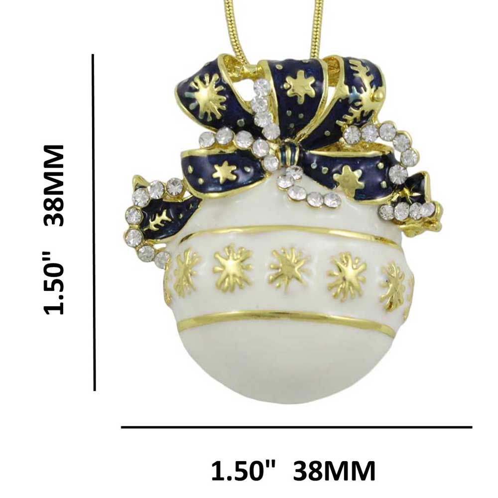 White and Blue Christmas Ornament Pendant on Gold Chain with measurements - Lilylin Designs