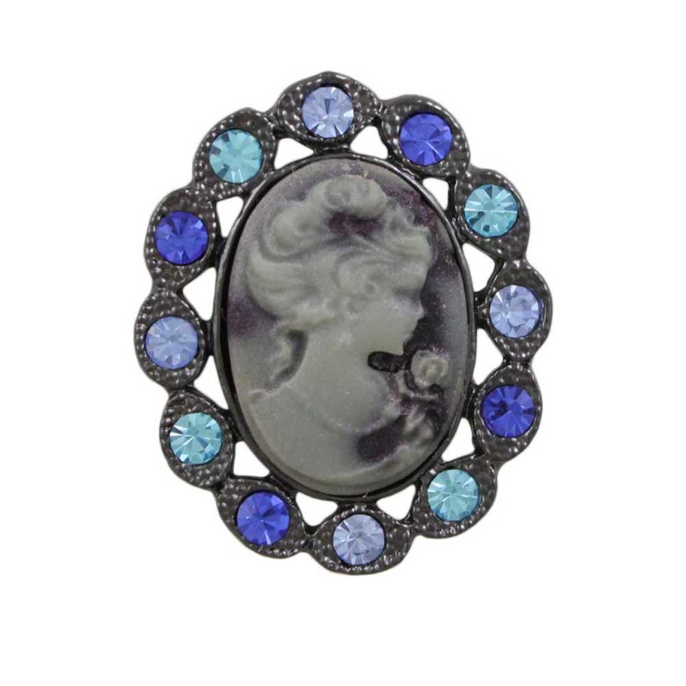 Cameo Brooch Pin with Assorted Blue Crystals - Lilylin Designs
