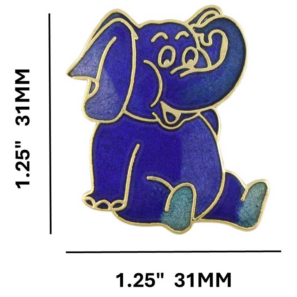 Cloisonne Dark and Light Blue Elephant Brooch Pin with measurements - Lilylin Designs