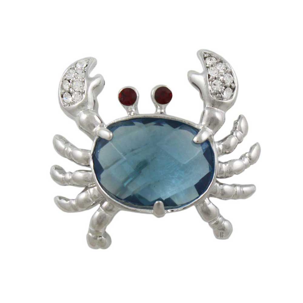 Blue Stone Crab with Red Eyes Brooch Pin - Lilylin Designs