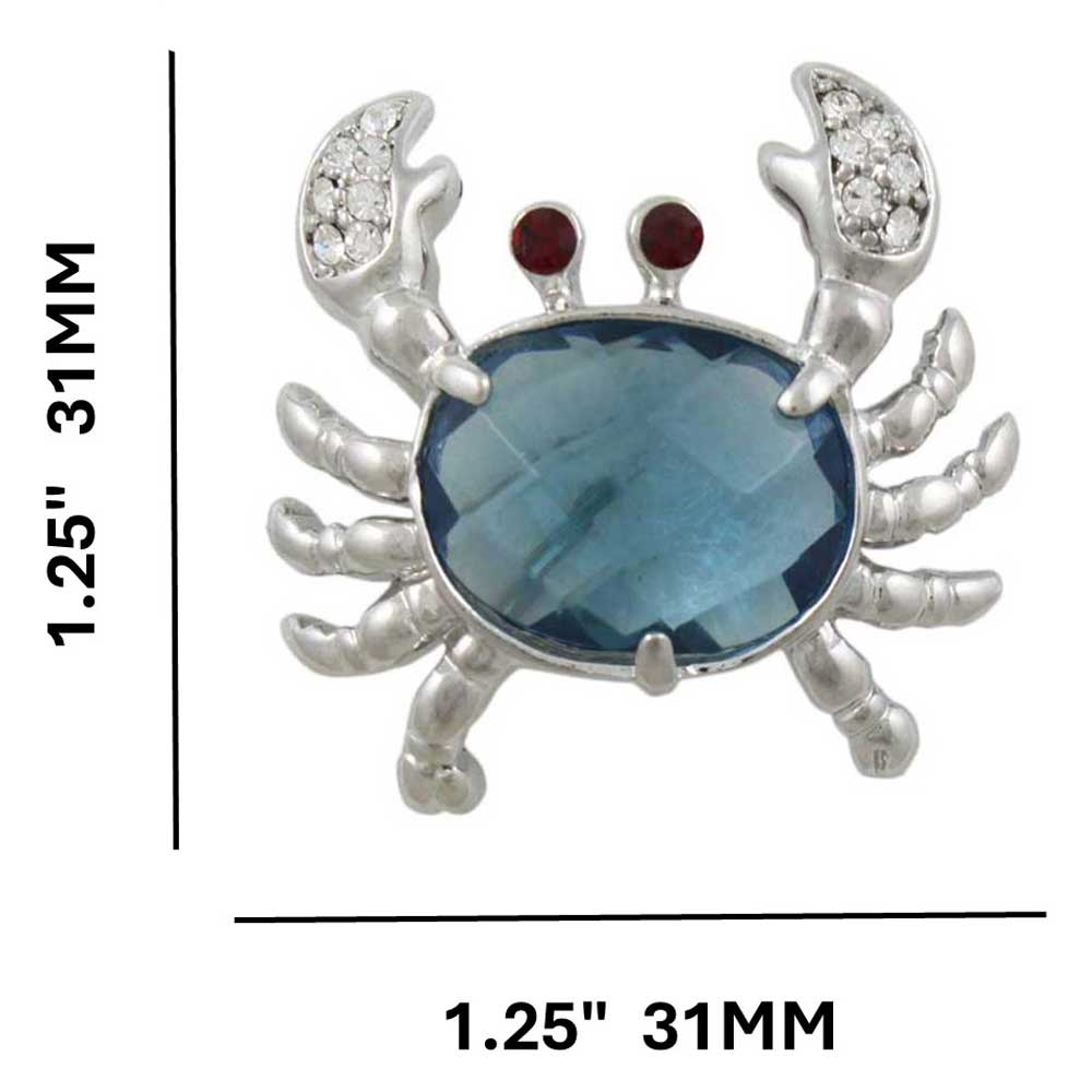 Blue Stone Crab with Red Eyes Brooch Pin shown with measurements - Lilylin Designs