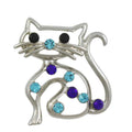 Blue Crystal Cat with Blue Nose Brooch Pin - Lilylin Designs