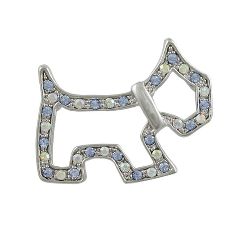 Aqua Crystal Open Scotty Dog Silhouette Brooch Pin - Lilylin Designs