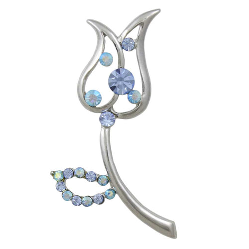 Blue Crystals Cut - out Tulip Flower Brooch Pin - Lilylin Designs