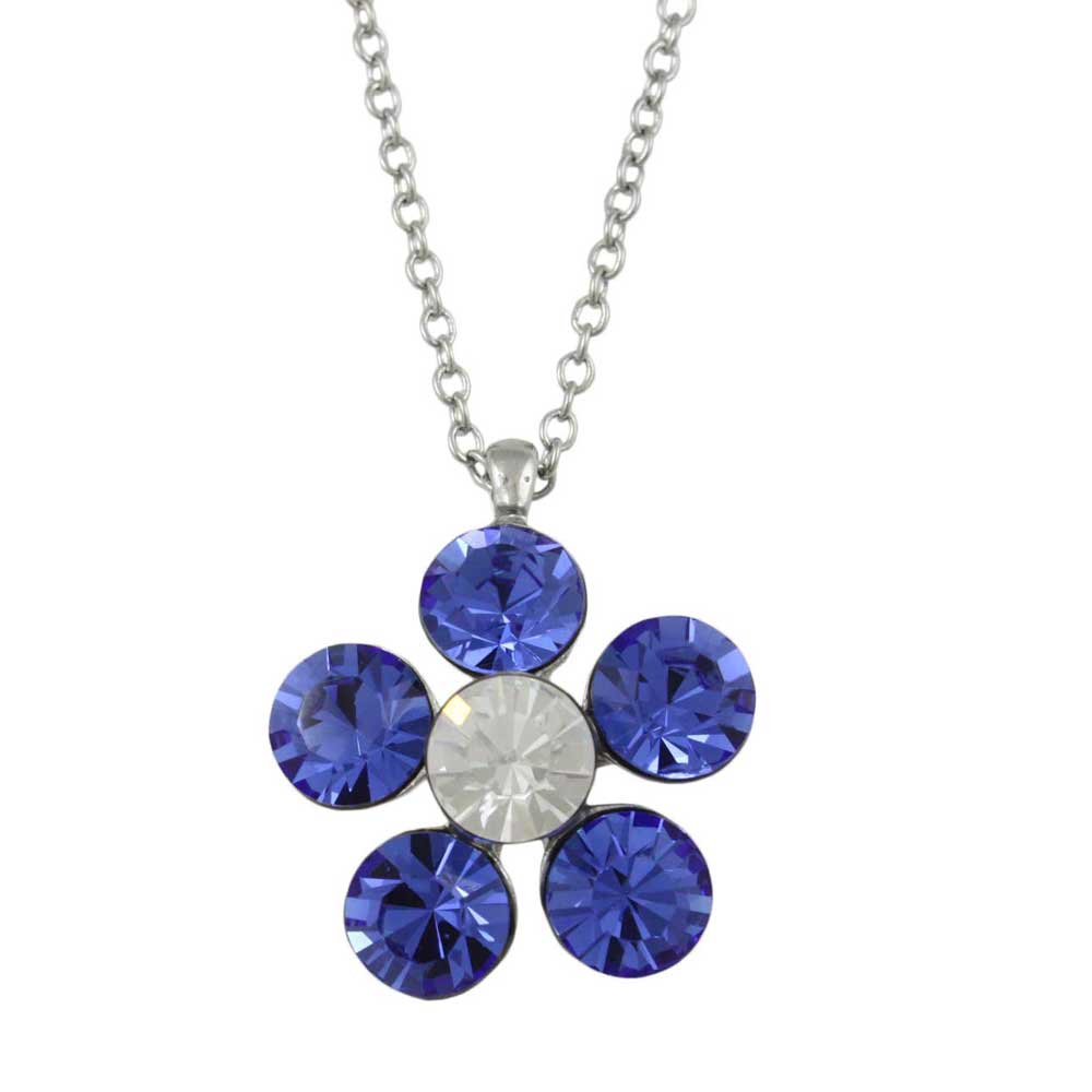 Large Blue Crystal Daisy Pendant on Silver Chain - Lilylin Designs