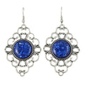 Pair of dangling filigree earrings with blue circular stones - Lilylin Designs
