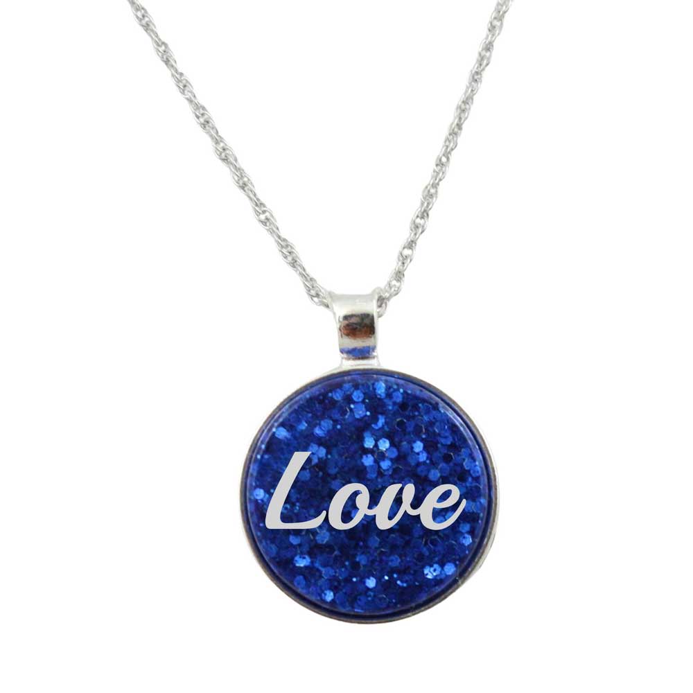 Inspirational Glitter Pendant with White Love on Chain - Lilylin Designs