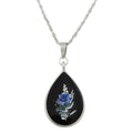 Teardrop-shaped pendant with blue rose on a white background - Lilylin Designs